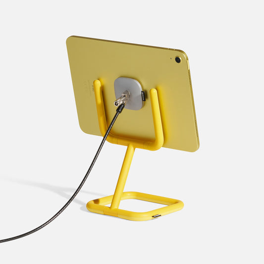 Adjustable tablet stand in yellow - Bouncepad Go