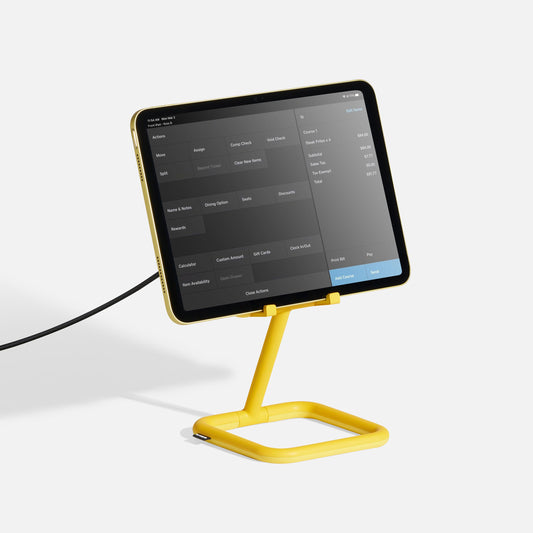 Adjustable tablet stand in yellow - Bouncepad Go