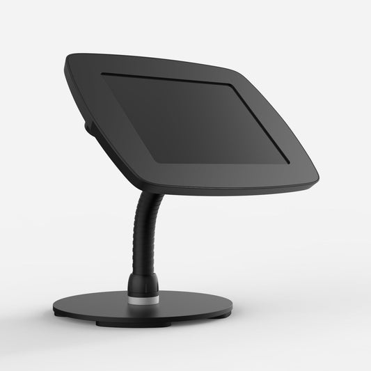 Bouncepad Counter Flex - A secure tablet & iPad gooseneck stand in black.