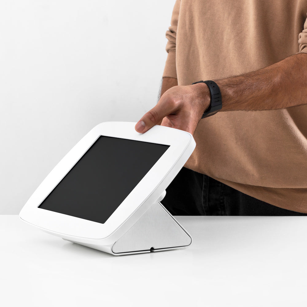 Bouncepad Flip - A secure tablet & iPad tablet stand for POS in white.