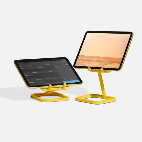 Adjustable tablet stand in yellow - Bouncepad Go